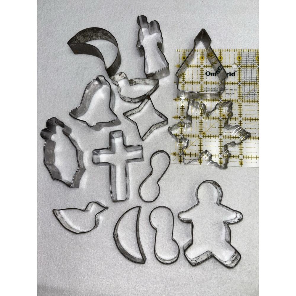 Lot of 14 Metal Cookie Cutters Various Shapes And Seasonal Designs